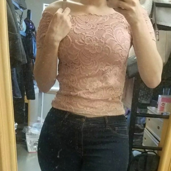 Charlotte Russe Tops - NWOT Pink Off Shoulder Lace Top